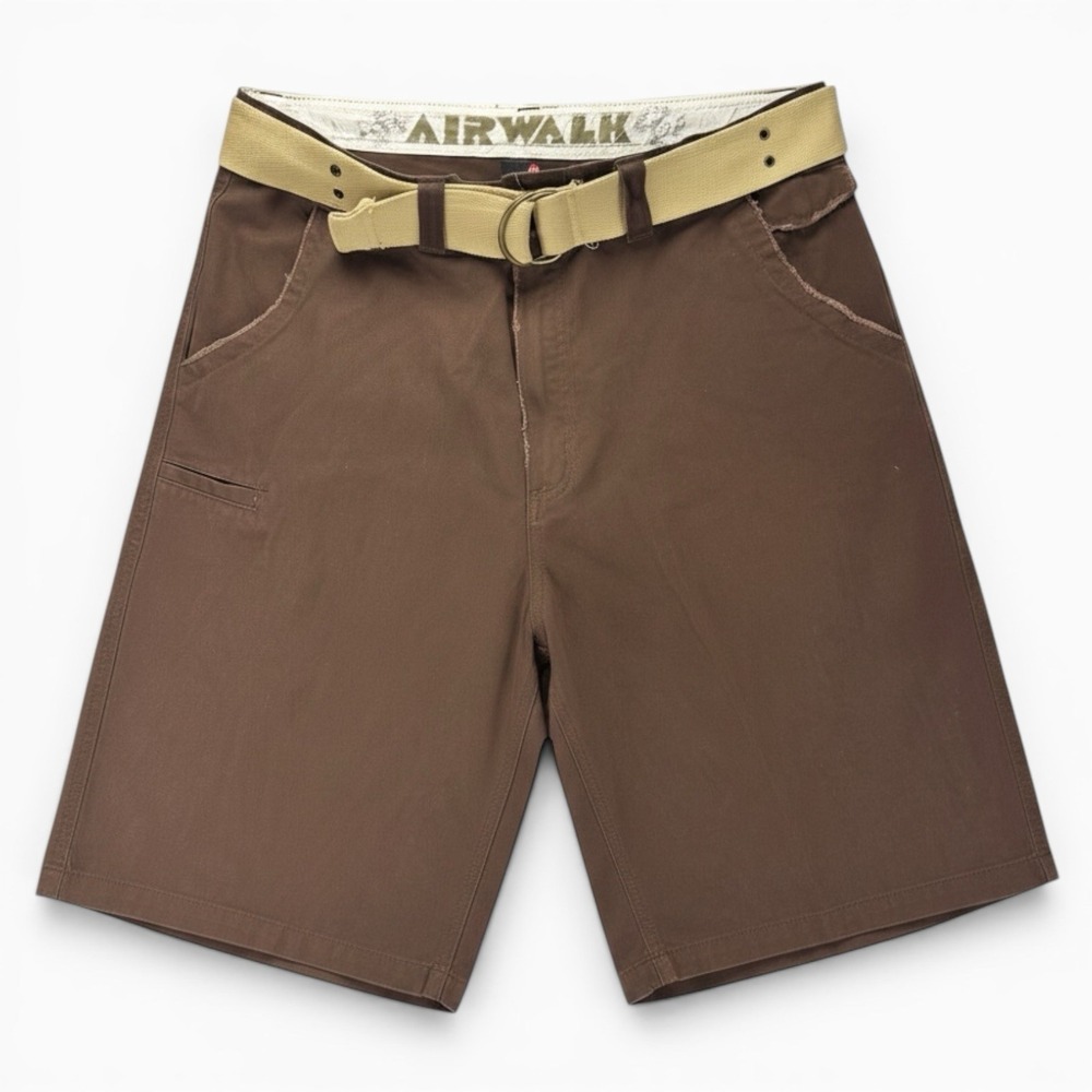 Vintage Airwalk‎ Shorts Y2K Brown Grunge Skate Graphic Frayed Faux Distressed 36